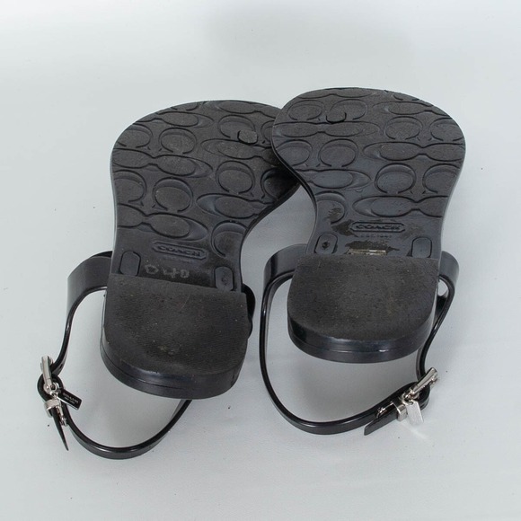 Coach Black Jelly Thong Sandals With Signature Pattern Size 7B Minimalist Casual - Picture 10 of 11